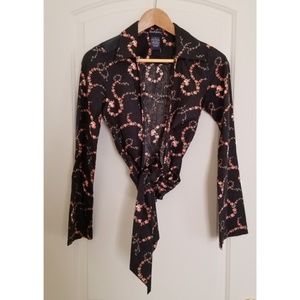 Earl Jean Black Floral Print Wrap Shirt